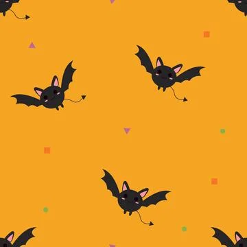Cute Halloween Bat Seamless Pattern on Orange Background Illustrazione stock