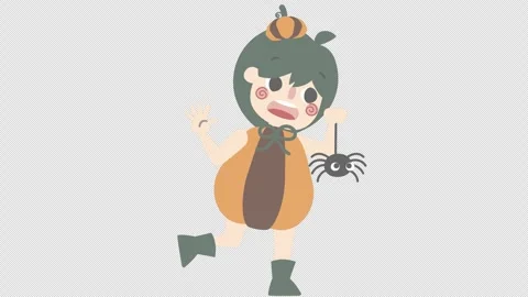 Cute Halloween Boy Running from Spider Animation Stockbeeldmateriaal 337403016