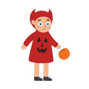 Cute Halloween boy wearing devil costume. Funny trick or treat kid Stock Illustration