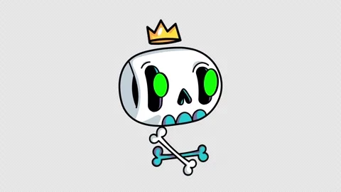 Cute Halloween cartoon skull with blinking eyes and spinning gold crown Stock Footage 334689769