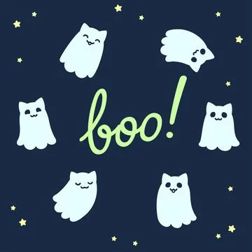 Cute Halloween cat ghosts Stock Illustration