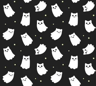 Cute Halloween cat ghosts pattern Stock Illustration
