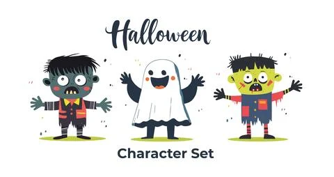 Cute Halloween Character Set Featuring Zombie and Ghost Stock-Illustration