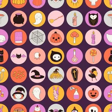 Cute Halloween characters, elements seamless pattern Illustrazione stock