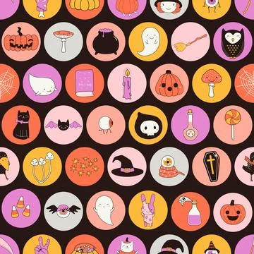 Cute Halloween characters, elements seamless pattern イラスト素材