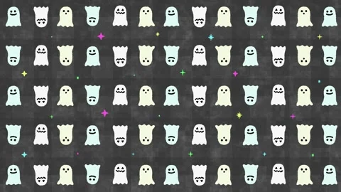 Cute Halloween Checkered Background with Ghosts, Gray 스톡 동영상 343608030