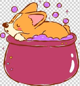 Cute Halloween Corgi in Bubble Cauldron Costume Hand Drawn Whimsical Illust.. Illustrazione stock