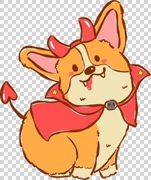 Cute Halloween Corgi Little Devil Hand Drawn Whimsical Illustration Stock Illustration