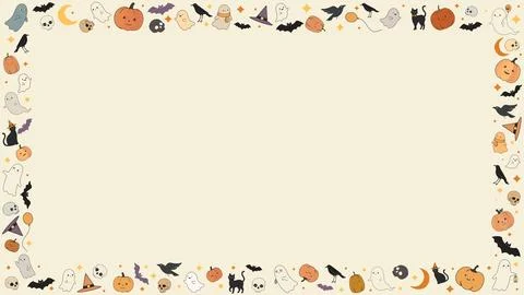 Cute halloween elements decoration frame with cream background Stock Illustration