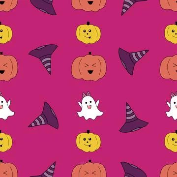 Cute Halloween elements seamless vector pattern design Stock Illustration