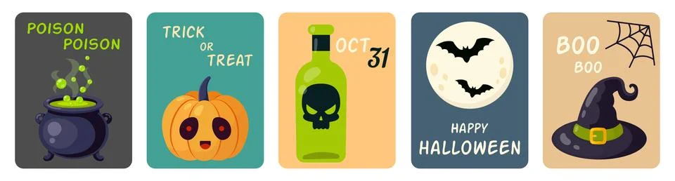 Cute Halloween elements. Set of postcards. Set of posters. Vector illustrat.. 库存插图