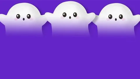 Cute Halloween ghost background banner template with cartoon ghosts peeking.. Ilustración de archivo