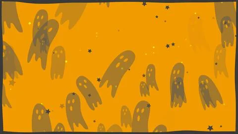 Cute Halloween Ghost Background Wallpaper (Orange, Black) Stock Illustration