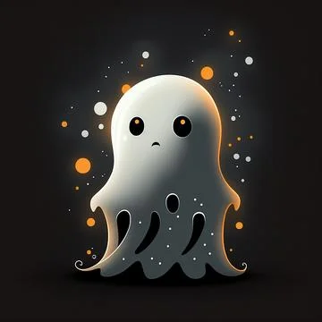 Cute Halloween Ghost With Black Background Illustration By Generative AI. Stock Photos