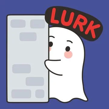 Cute Halloween Ghost Cartoon Vector with Lurk Text Hiding Behind Wall on Bl.. Stock Illustration