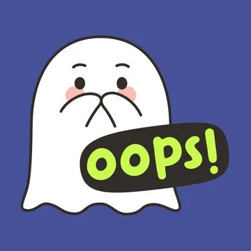 Cute Halloween Ghost Cartoon Vector with Oops Text Expression on Blue Backg.. Stock Illustration