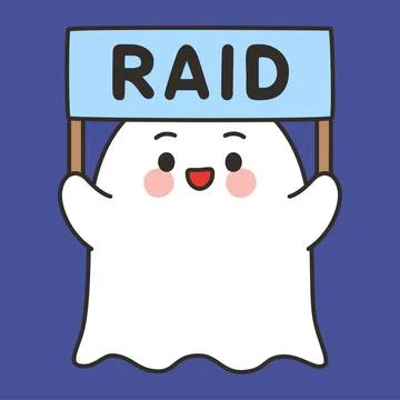 Cute Halloween Ghost Cartoon Vector Holding Raid Sign on Blue Background Stock Illustration