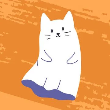 Cute Halloween ghost cat or dog character. Funny spooky baby spirit smiling.  Stock Illustration