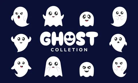 Cute halloween ghost character vector illustration collection Illustrazione stock