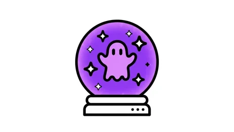 Cute Halloween ghost floating inside a magical purple crystal ball 2D animati 스톡 동영상 342094754