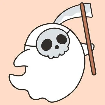 Cute Halloween Ghost in Grim Reaper Costume Cartoon Stock Illustration