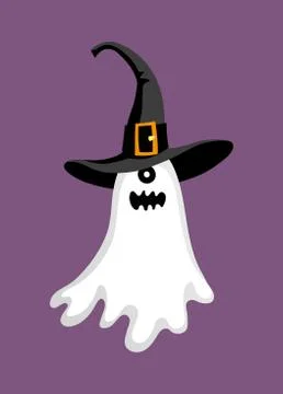 Cute halloween ghost in hat Stock Illustration