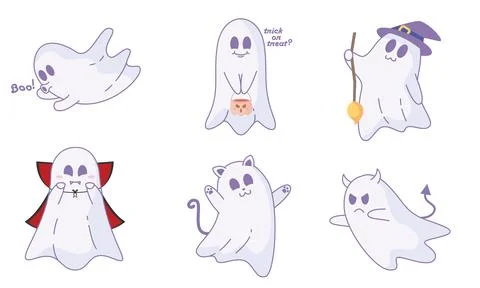Cute Halloween ghost pattern with various expressions, Vector 스톡 일러스트