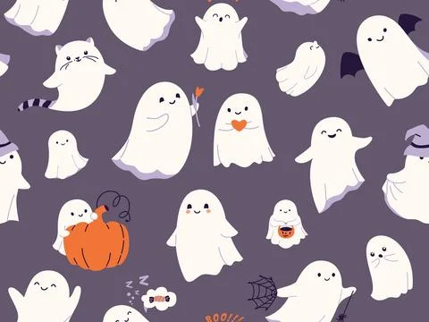 Cute halloween ghost seamless pattern vector illustration. Design for kids 스톡 일러스트