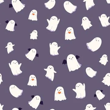 Cute halloween ghost seamless pattern vector illustration. Design for kids Illustrazione stock