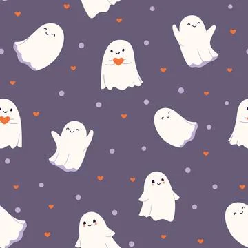 Cute halloween ghost seamless pattern vector illustration. Design for kids Illustrazione stock