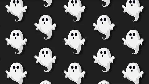 Cute halloween ghost seamless pattern background with flying white cartoon .. イラスト素材