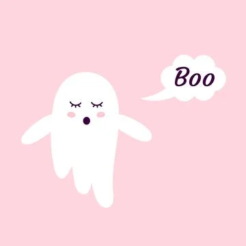 Cute halloween ghost with speech bubble Boo. Sticker for the nursery. Stock Illustration