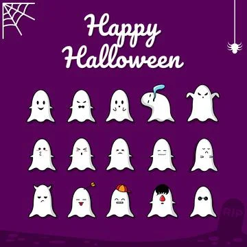 Cute halloween ghost vector illustration set Stock Illustration