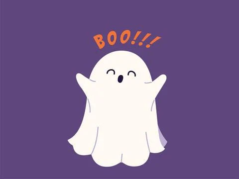 Cute halloween ghost vector illustration. Childish scary boo character for kids Stock Illustration