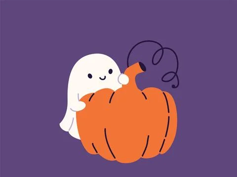 Cute halloween ghost vector illustration. Childish scary boo character for kids Illustrazione stock