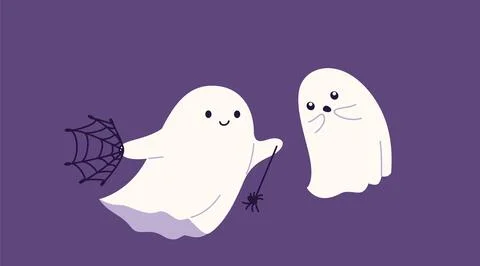 Cute halloween ghost vector illustration. Childish scary boo characters for kids Stock Illustration