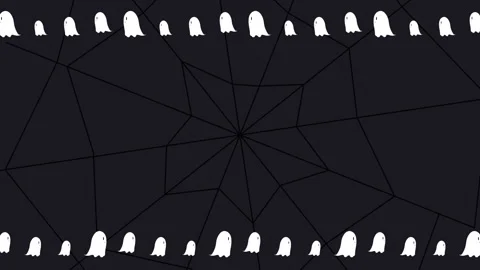 Cute Halloween Ghosts on Black Spider Web Background Loop Stock Footage 340604288