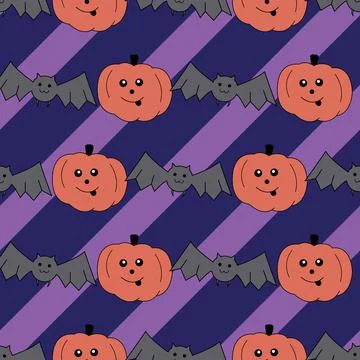 Cute Halloween holiday repeat pattern on striped background Illustrazione stock