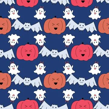 Cute Halloween holiday seamless pattern illustration design Stock Illustration