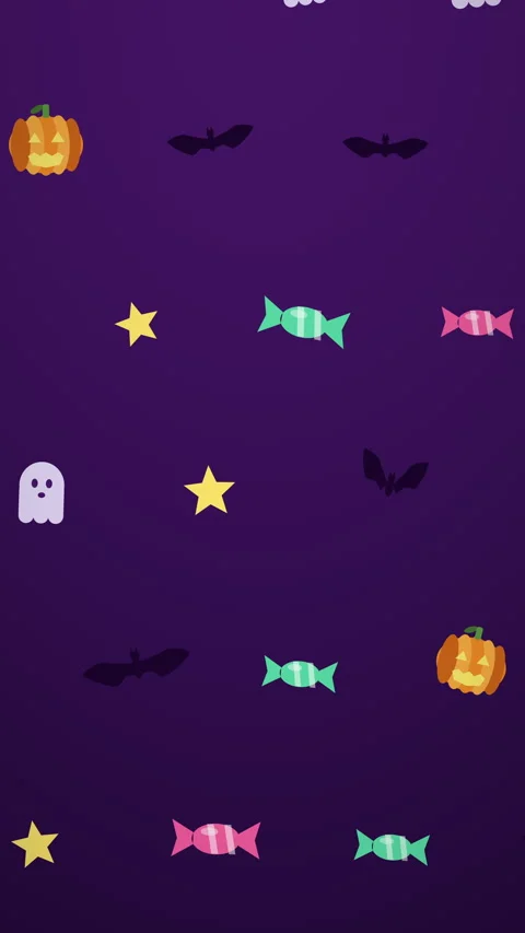 Cute Halloween Icons Pattern Background on Purple Video stock 345640324