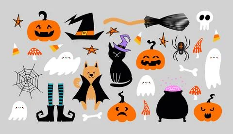 Cute Halloween illustration set Stock Illustration