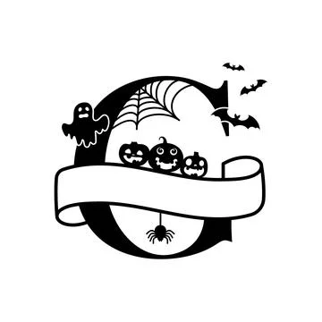 Cute Halloween letter G split monogram. Cartoon ghost, pumpkin, bat for kids  Stock Illustration