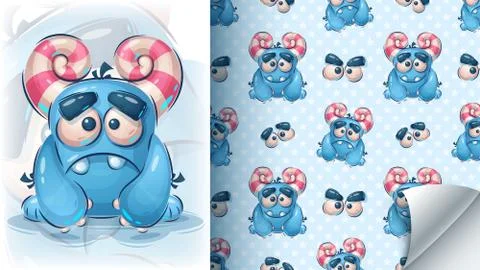 Cute halloween monster - seamless pattern Stock Illustration