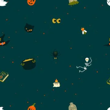 Cute Halloween pattern concept with vector illustrations Stock Illustration
