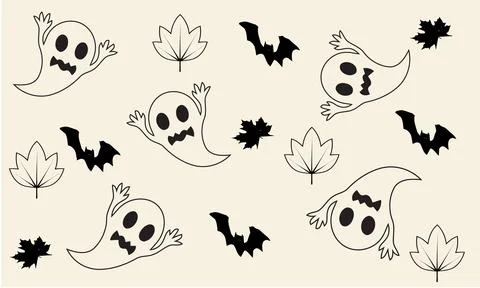 Cute Halloween Pattern with Ghosts Bats and Autumn Leaves Stock Illustration