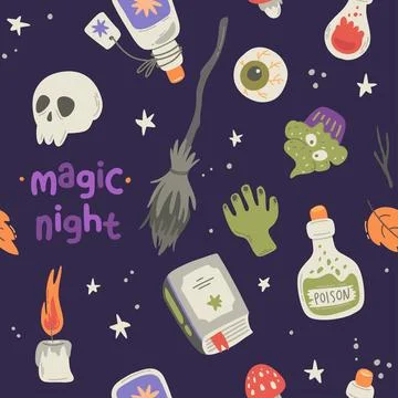 Cute Halloween pattern. Magic night 스톡 일러스트