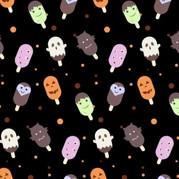Cute Halloween Popsicle Seamless Pattern Flat Vector Background Иллюстрация