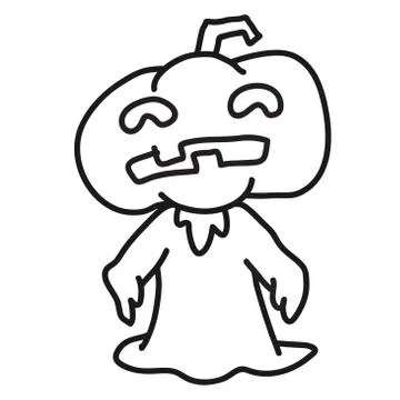 Cute Halloween pumpkin monster-Linear Vector Stock Illustration