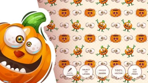 Cute halloween pumpkin - seamless pattern Stock Illustration