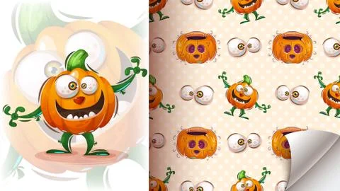 Cute halloween pumpkin - seamless pattern 스톡 일러스트